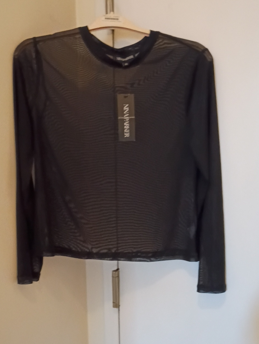 FrenzyAnna Black Sheer Long Sleeve Mesh Top — Crew Neck